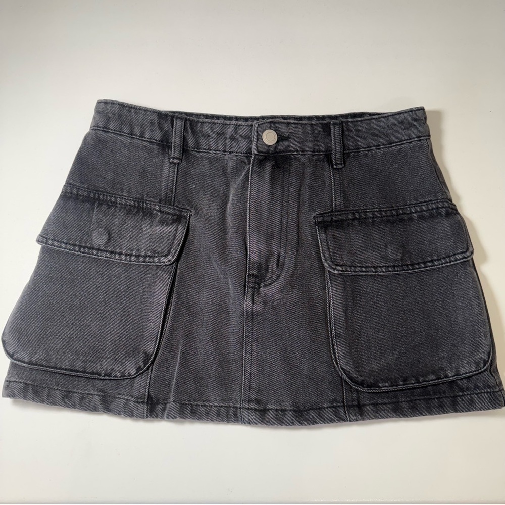 Et Clet Black Denim Cargo Mini Skirt with Pockets